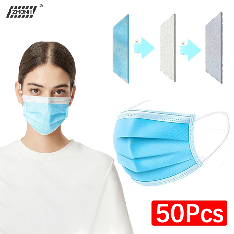 Disposable Mask Blue - [H]50Pcs 3-layer Mask Face Masks Melt